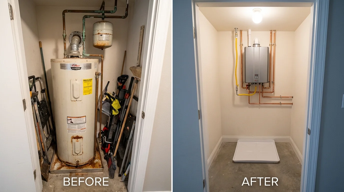 Tank water heater versus wall-mounted tankless unit comparison for Purchase, NY homeowners
